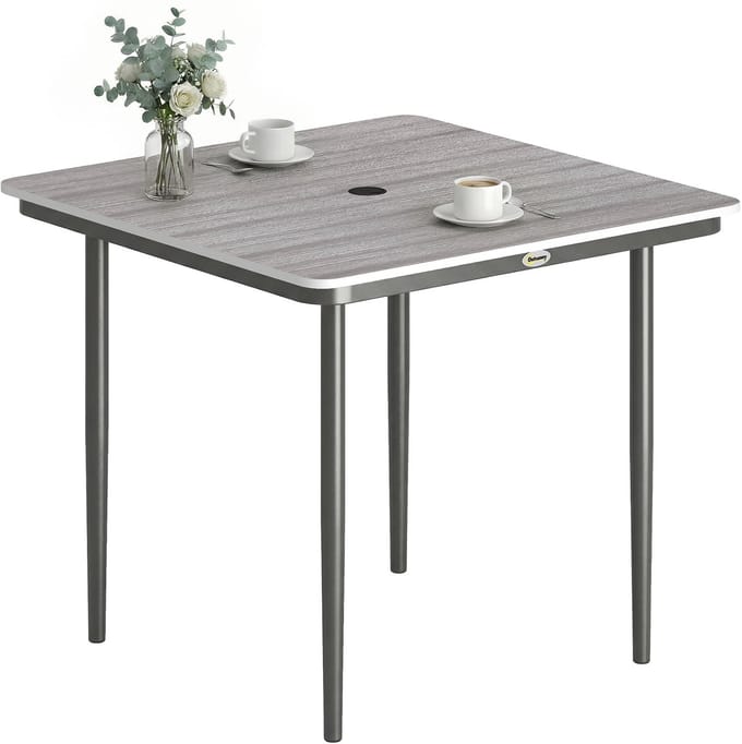 Outsunny tuintafel - Metaal, hout-kunststofcomposiet - 85 x 85 x 72,5 cm - Lichtgrijs
