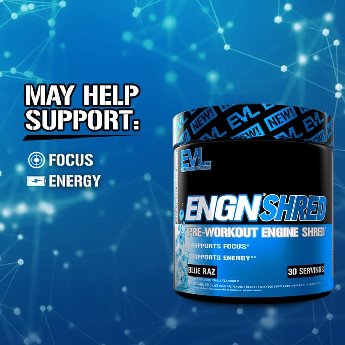 EVLution Nutrition, ENGN® Shred, Pre-Workout Engine Shred®, Blauwe Framboos Smaak, 8,5 oz (240 gram)