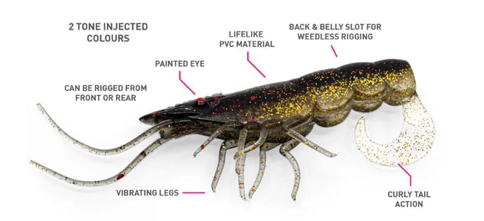Chasebaits Curly Prawn 60 mm Zinkende Lure 6 per Pak Lime Tiger (4440)