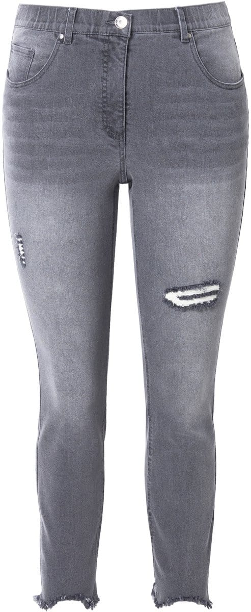 Studio Untold - Dames - Skinny jeans hoge taille destroyed effecten - Grijs denim - Maat 42