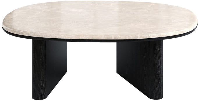 Vente-unique Salontafel van marmer met eikenfineer - Beige en zwart - CORMINA
