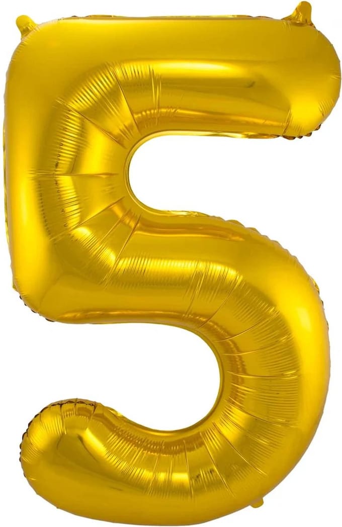 Folieballon cijfer 5 goud - 100cm