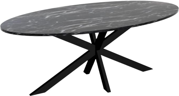 Eettafel ovaal 210cm Jovi marmer zwart ovale tafel MDF eetkamertafel