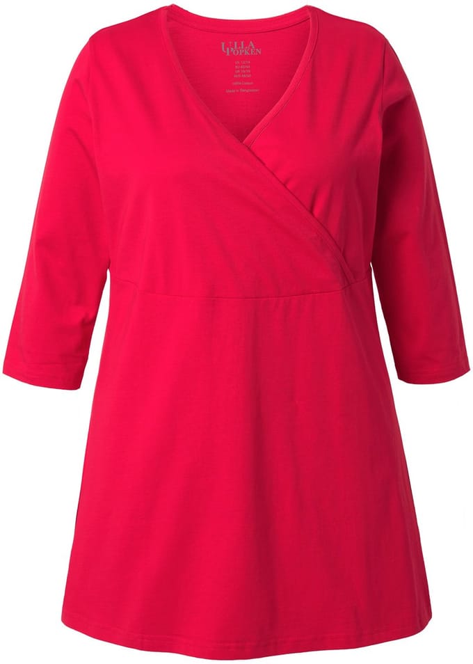 Ulla Popken - Dames - Longshirt wikkellook A-lijn V-hals 3/4-mouwen - Rood - Maat 62+