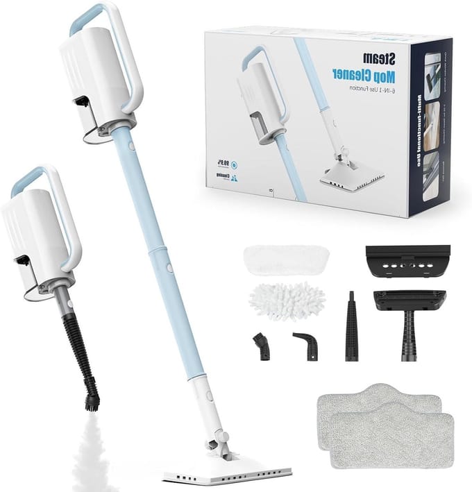 Stoomreiniger - Stoomdweil - Vloeren Reinigen - 6-in-1 Multifunctioneel - 400 ml Tank - Saffier Blauw