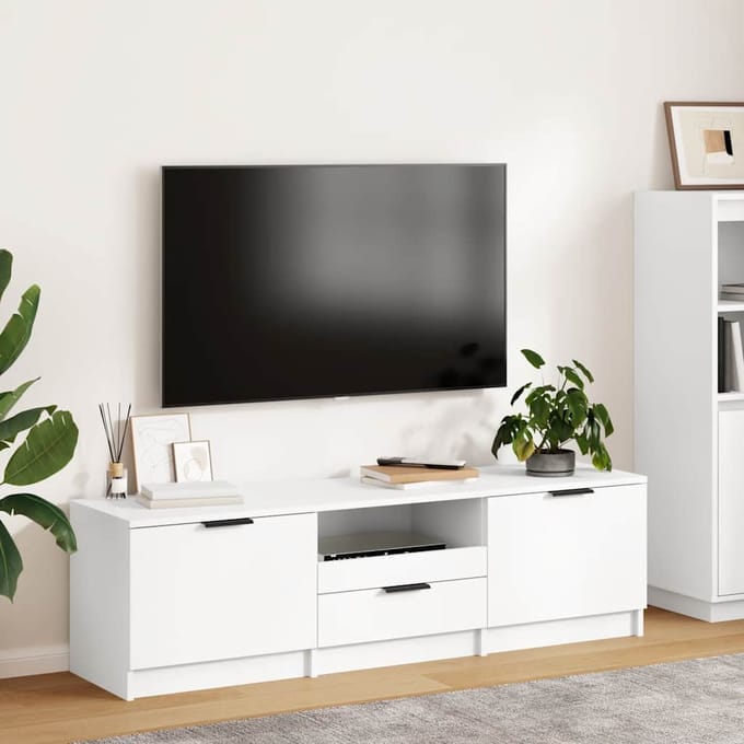 vidaXL - Tv-meubel - wit - 140x35x40 - cm - bewerkt - hout