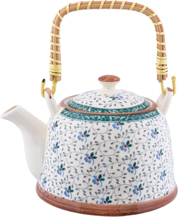 Clayre & Eef Theepot met Filter 700 ml Blauw Keramiek Bloemen