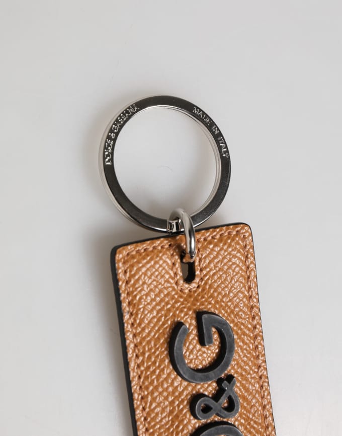 Bruine Leren Logo Metaal Ring Sleutelhanger Houder Mannen Sleutelhanger
