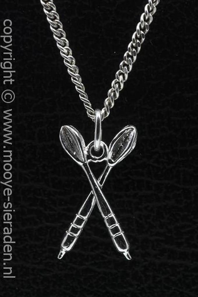Zilveren Dartpijlen gekruist klein ketting hanger