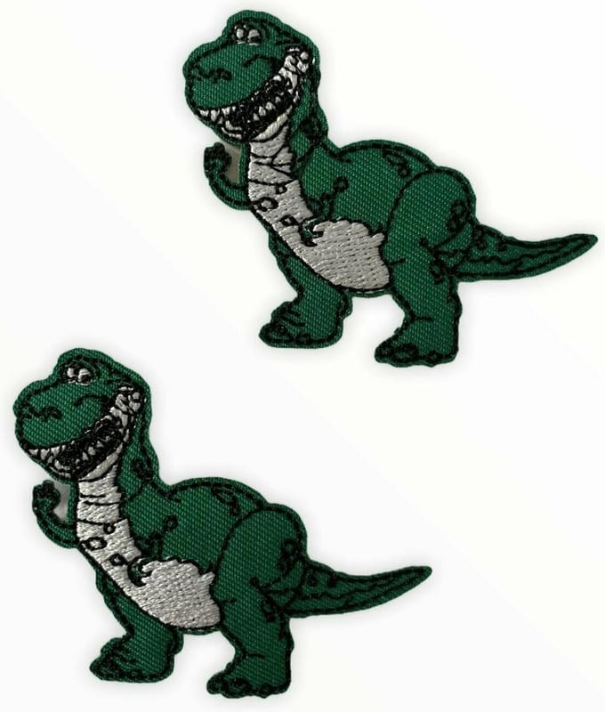 Indyaantje Denim Dino T-Rex patches - Geborduurd strijk embleem - 6 x 7 cm