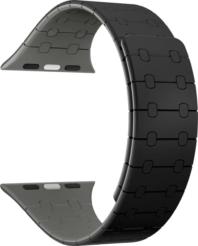Rixus Magnetic Silicone Band For Apple Watch 42mm, 44mm, 45mm, 49mm Black And Grey