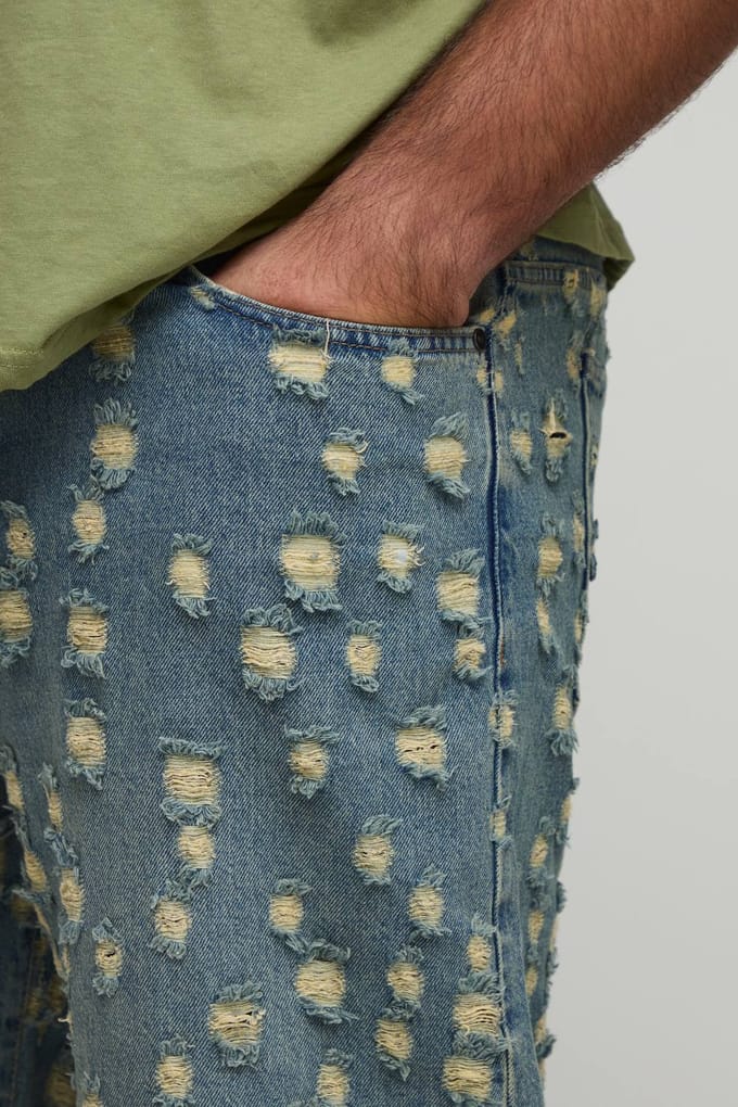 Plus getinte extreme gescheurde relaxed fit jeans | Antique Blue | Size 40
