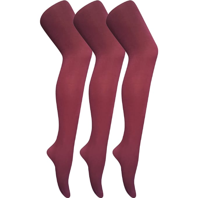 3 paar dames gekleurde ondoorzichtige 80 denier panty's - Bordeaux