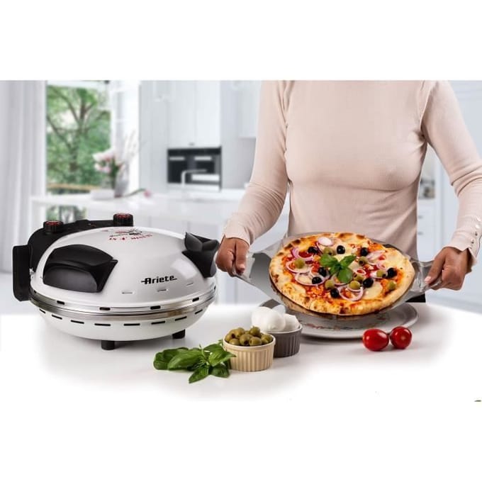 Elektrische Pizzaoven ARIETE - 918 - Wit - Baksteen - 1200W - Diameter 33cm - Max. temperatuur 400°C