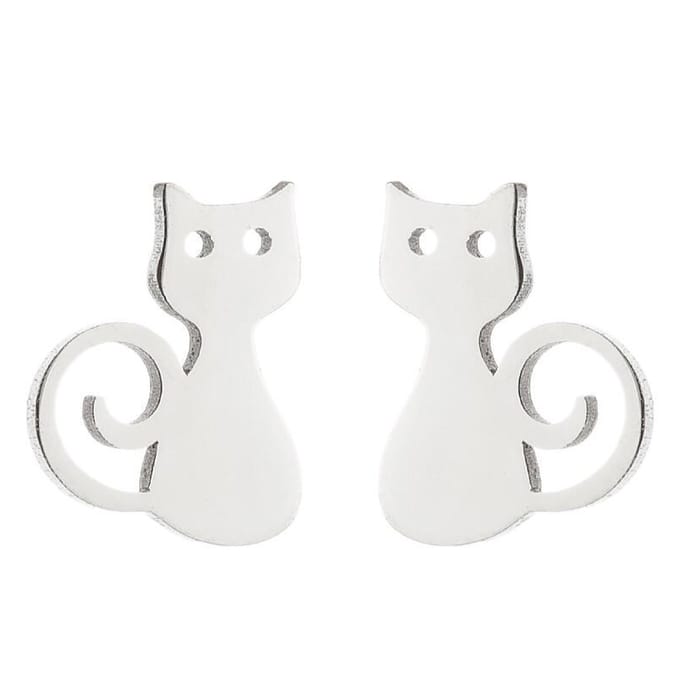 Gading® dames RVS oorknoppen met kat-7mm-10mm-zilver