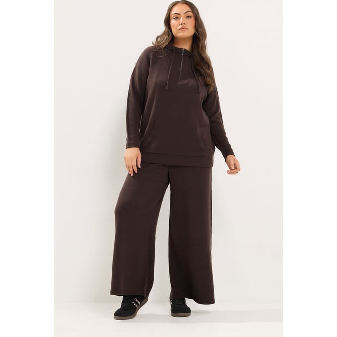 Yours Chocoladebruine Gebreide Broek Met Wijde Pijpen Size 46-48