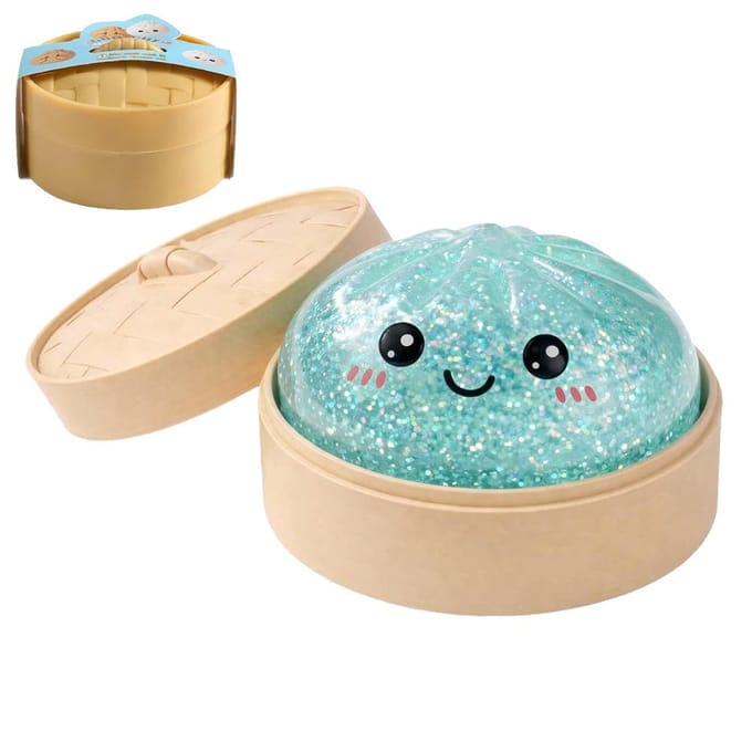 Glitter Dumpling Squishy met Doosje Dumplings Sensorisch Knijpspeelgoed Decompressie Langzaam Rijzend Anti-Stress Verlichter Sensorisch Cadeau blauw
