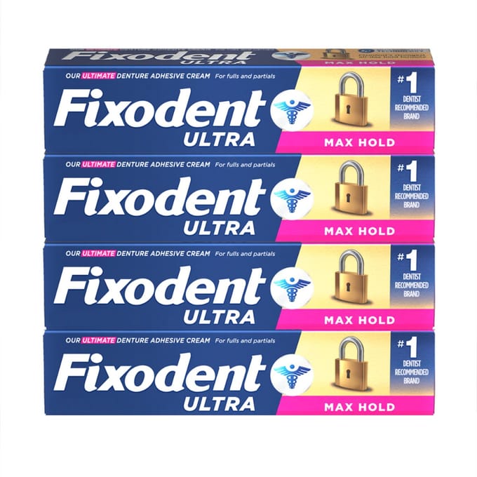 Fixodent Max Hold – Zeer sterke protheselijm Fixodent Max Hold – kenmerken: 4-pack