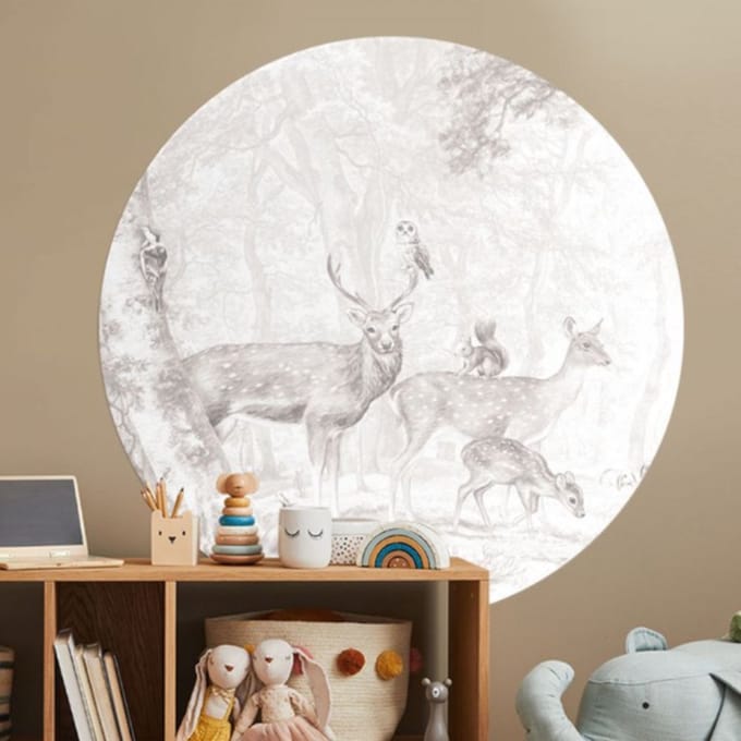 Behangcirkel 80cm Studio Wallz - Herten en bosdieren schets bruin