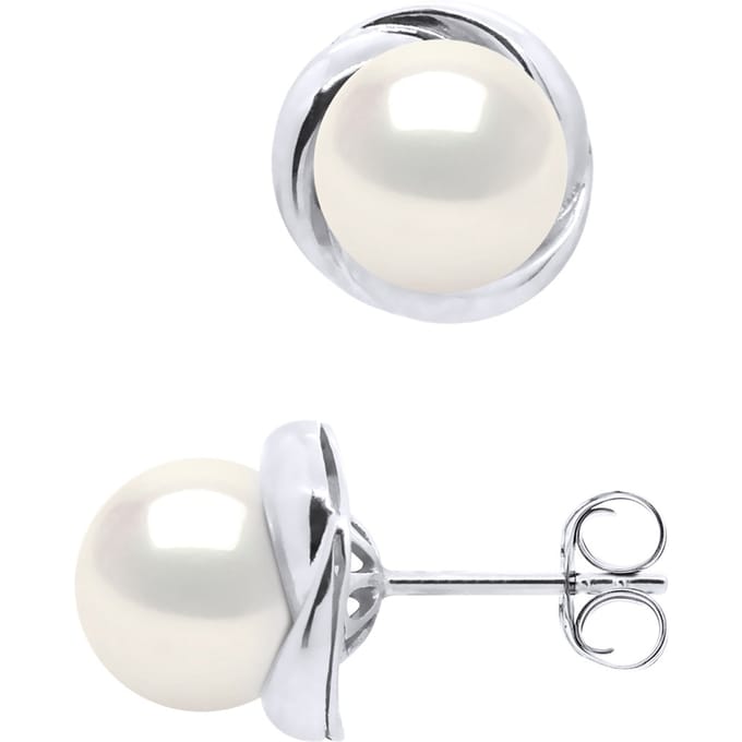 Oorbellen Wit Goud - Echte Gecultiveerde Zoetwaterparels Rond 7-8 mm