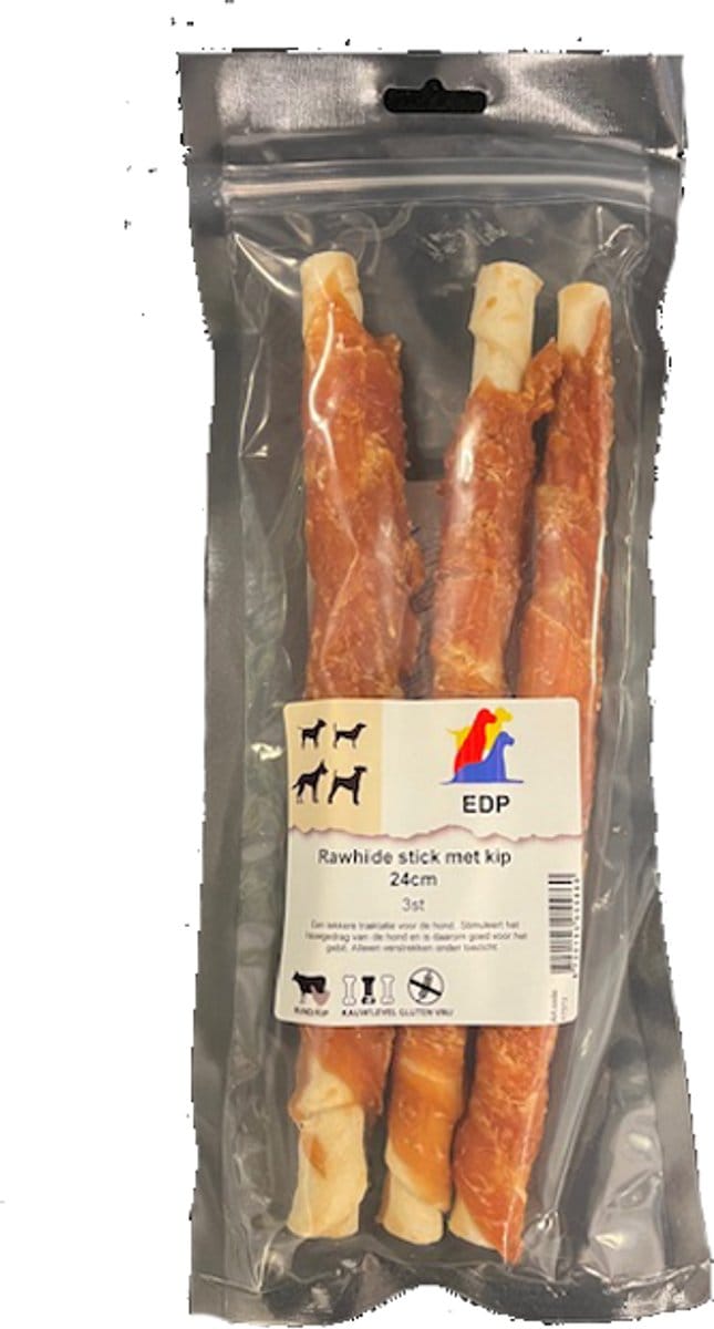 EDP- Hondenkluiven - 3 Rawhide sticks - Kip - 25cm - 1ST