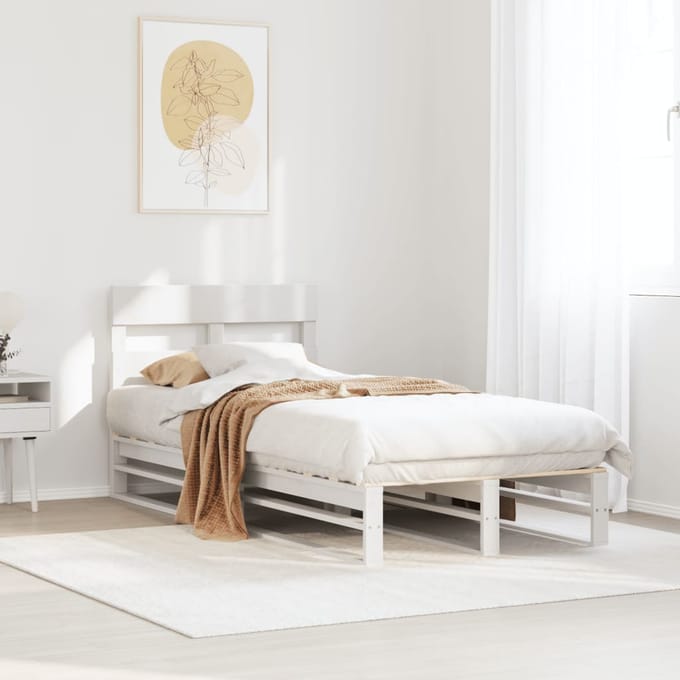 vidaXL - Bedframe - zonder - matras - massief - grenenhout - wit - 90x200 - cm