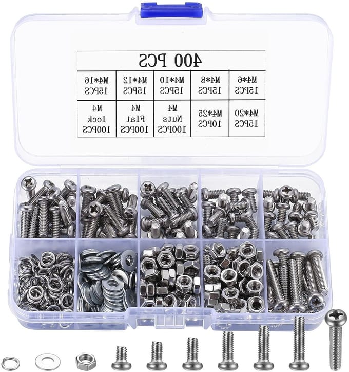 Solidchoice - Assortiment van 400 M4 Schroeven en Moeren met Ringen