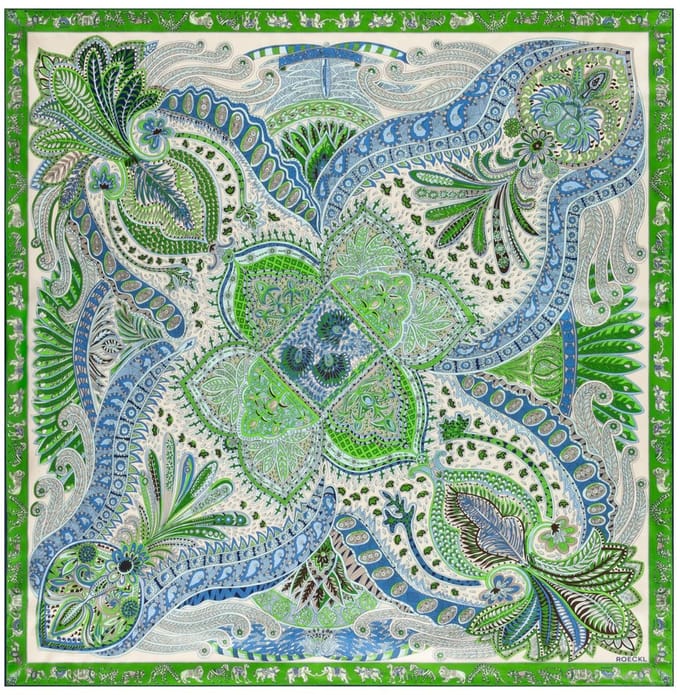 ROECKL sjaal Vibrant Paisley 90x90 Multi Green groen