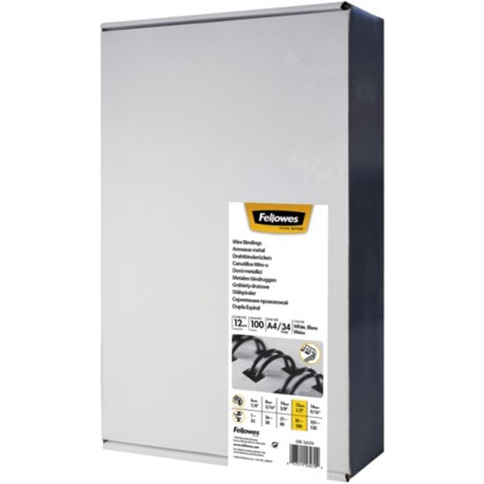 Draadrug fellowes 12mm 34-rings a4 wit 100 stuks