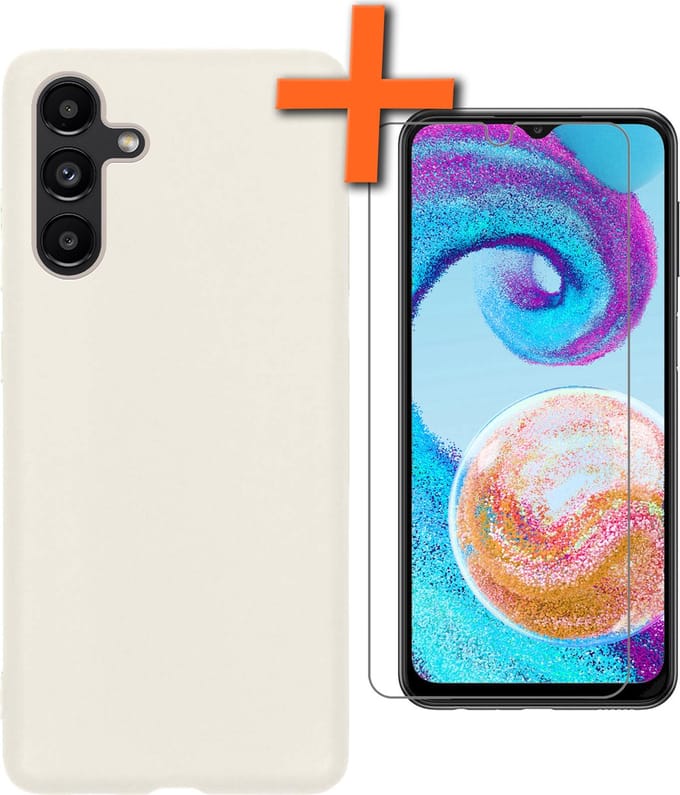 Hoes - Met Screenprotector - Geschikt voor Samsung Galaxy A04s - Sterk & Shockproof - Back Cover - Siliconen Case - Telefoon Hoes - Wit