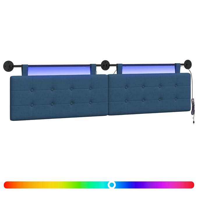 vidaXL Hangend hoofdbord Met LED-verlichting Blauw Stof