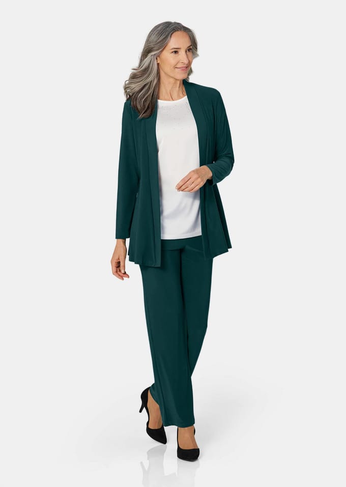 Soepelvallend, lang jersey jasje - smaragd - Gr. 24 van Goldner Fashion