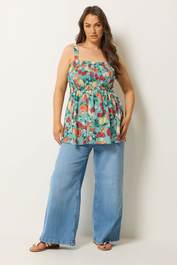 Yours Groene Peplum Top Met Fruitprint Size 42