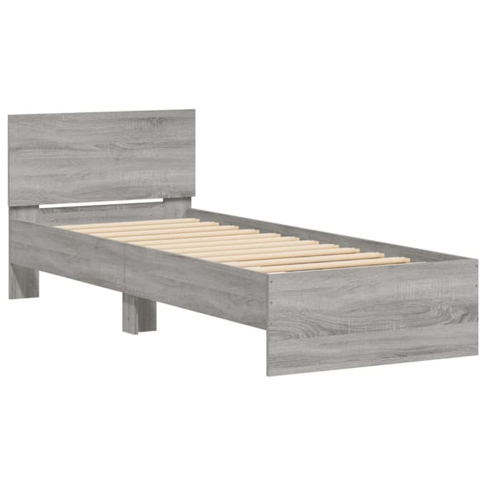 vidaXL - Bedframe - met - hoofdbord - bewerkt - hout - grijs - sonoma - 75x190 - cm