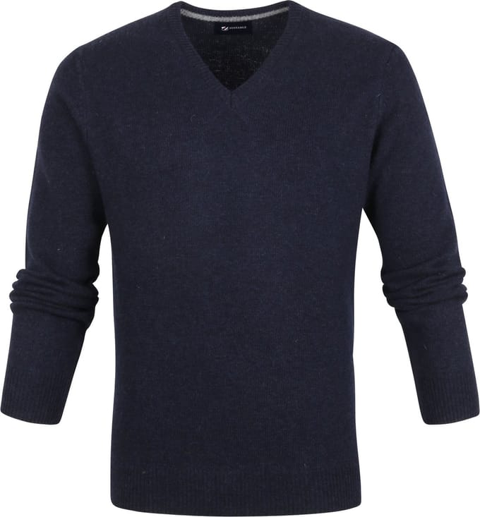 Suitable Lamswol Trui V-Hals Donkerblauw - Maat M - Heren