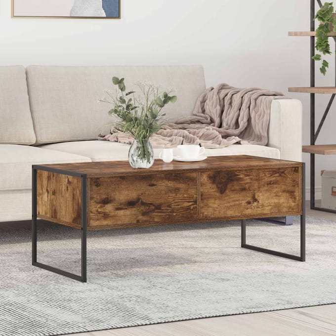 vidaXL - Salontafel - Rook - Eik - 100 - x - 46 - x - 40 - cm - Bewerkt - hout