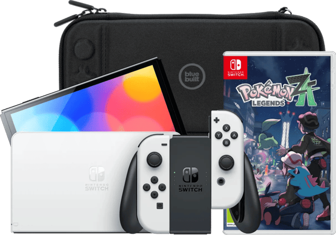 Nintendo Switch OLED Wit + Pokémon Legends: Z-A + BlueBuilt Beschermhoes