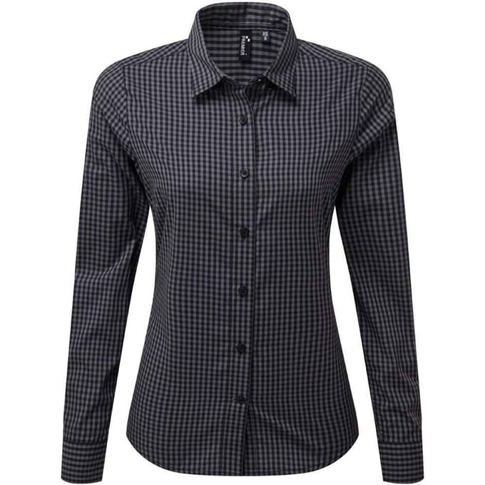 Premier Dames/Dames Maxton Geruit Overhemd met Lange Mouwen (Staal/Zwart)