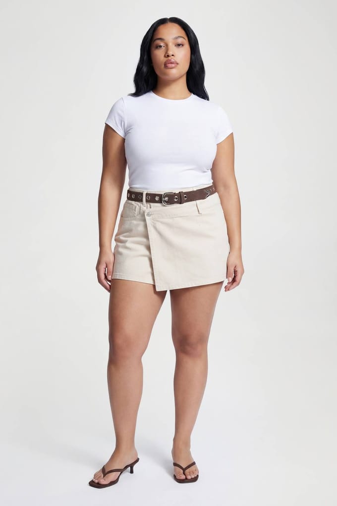 boohoo Dames Plus Denim Skort | Ecru | Maat: 52