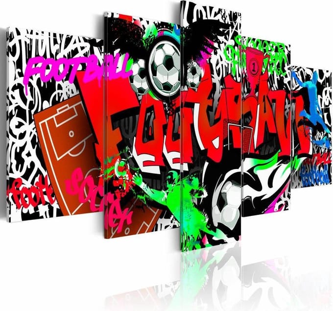 Schilderij - Graffiti: Voetbal II ,  multikleur , 5 luik