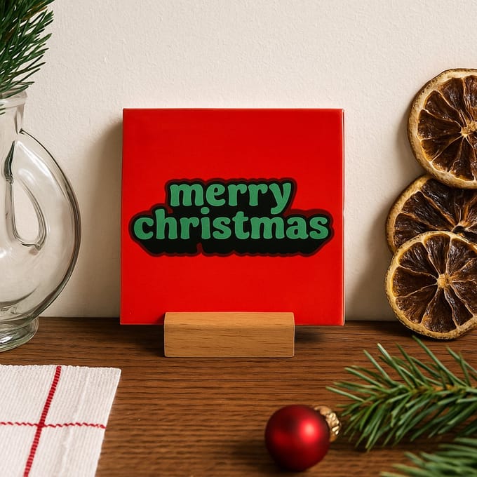 Merry christmas - Keramische decoratie tegel met tekst - Kerst