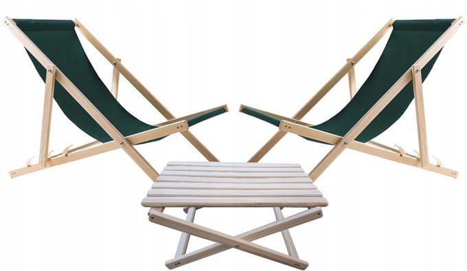 Set van 2 strandstoelen met houten tafel - Groen