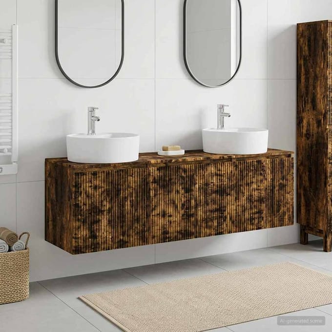 vidaXL - Badkamerkast - set - 3 - st - Gerookt - eiken - 161,5 - x - 44,5 - x - 82 - cm