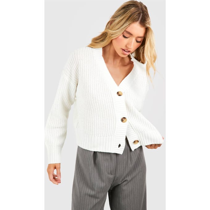 boohoo Dames Grofgebreide afgekorte cardigan | Creme | Maat: Medium