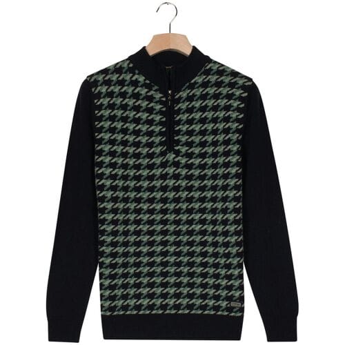 Baileys Trui Lambswool Half Zip Allover Jacquard Pattern Knit Dark Forest / male