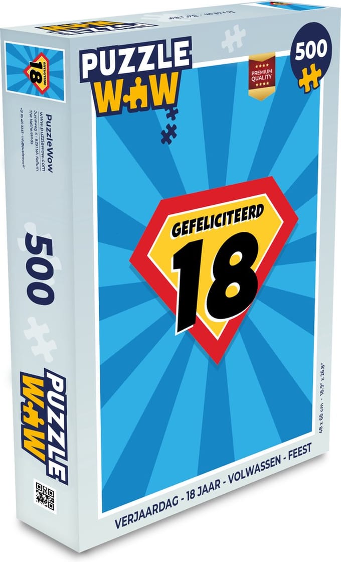 Puzzel Verjaardag - 18 jaar - Volwassen - Feest - Legpuzzel - Puzzel 500 stukjes