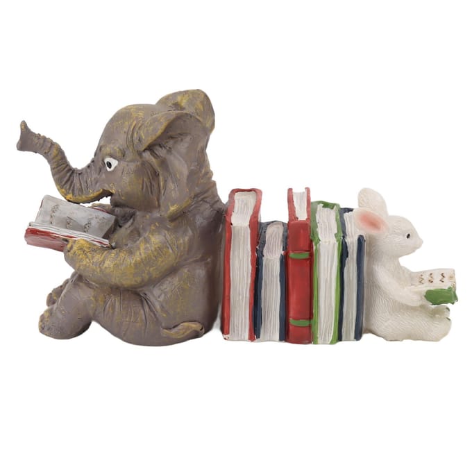 Beeldje Standbeeld Ornament Olifant Konijn Lezend Hars Duurzaam Tuin Beeld Decor voor Bureau gray