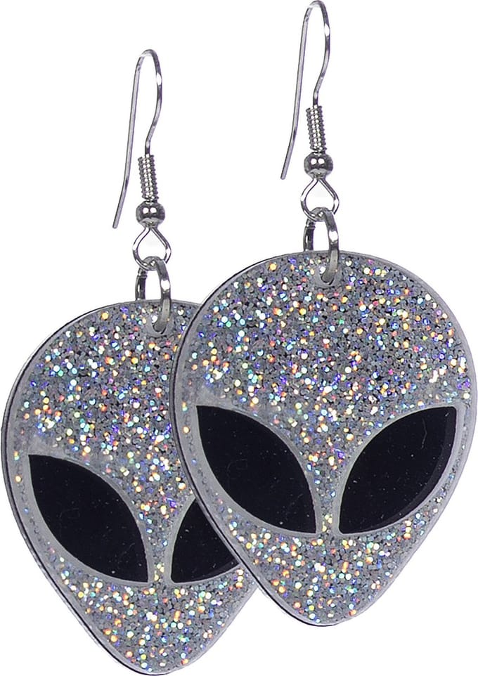 Oorbellen - Alien - Zilver Glitter - One Size - Unisex Volwassenen