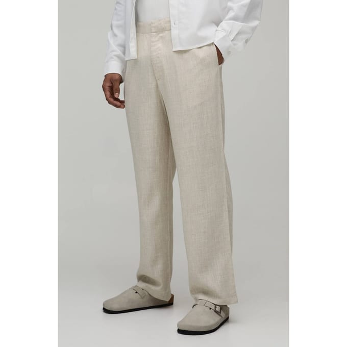 Half & Half Taille Relaxed Fit Linnen Mix Pantalon | Natural | Size Large