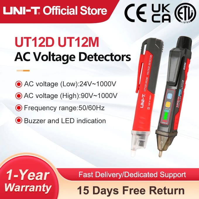 UNI-T Contactloze AC Voltage Detector UT12D UT12M UT12E 24 V-1000 V Indicator Pen Elektrische potlood Stok Socket Voltmeter Tester UT12E